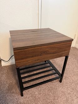 Wood end side table with drawer and built-in outlet and USB outlet