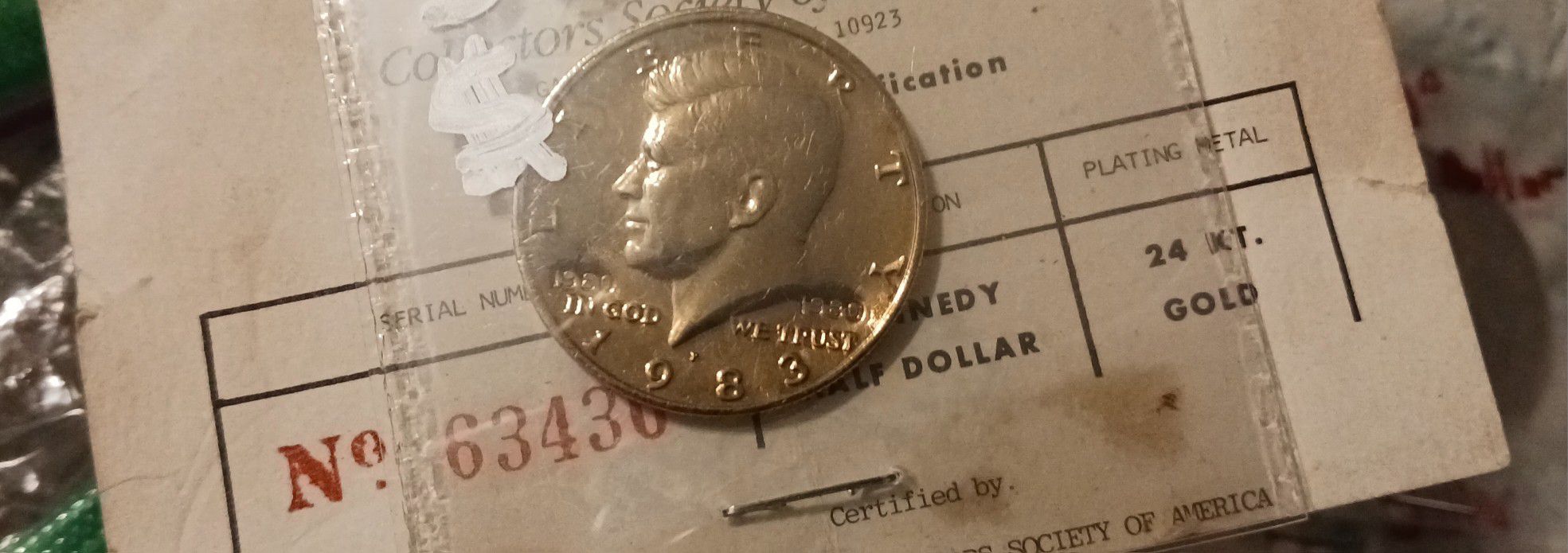 1983 Triple Dated Certified 24kt gold JFK Half Dollar "P"
