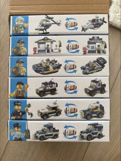 Police Building Block Sets – 6 Boxes, 2-in-1, New