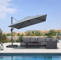 LAUSAINT HOME Patio Umbrella Outdoor 10' x 10' Square Easy Setup Grey