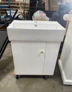 Assembled New 22" Wall-Mount Bathroom Vanity with Ceramic Sink, 22” Floating Sink Vanity