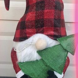32” Black Red Buffalo Check Christmas Led Gnome W Tree Yard Decoration 