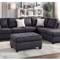 Ebony Sectional Sofa With Ottoman (Free Delivery)