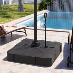 New 350 lb. Fillable Outdoor Cantilever Umbrella Base in Black Patio Umbrella Stand w/ Wheels
