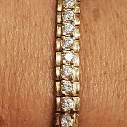 925 Goldtone Sterling Silver With Clear Zirconia Tennis Bracelet Size 7”