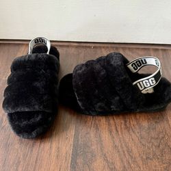 UGG Women's Fluff Yeah Slide Slipper Black New
