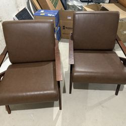 Leather Walnut Lounge Chairs