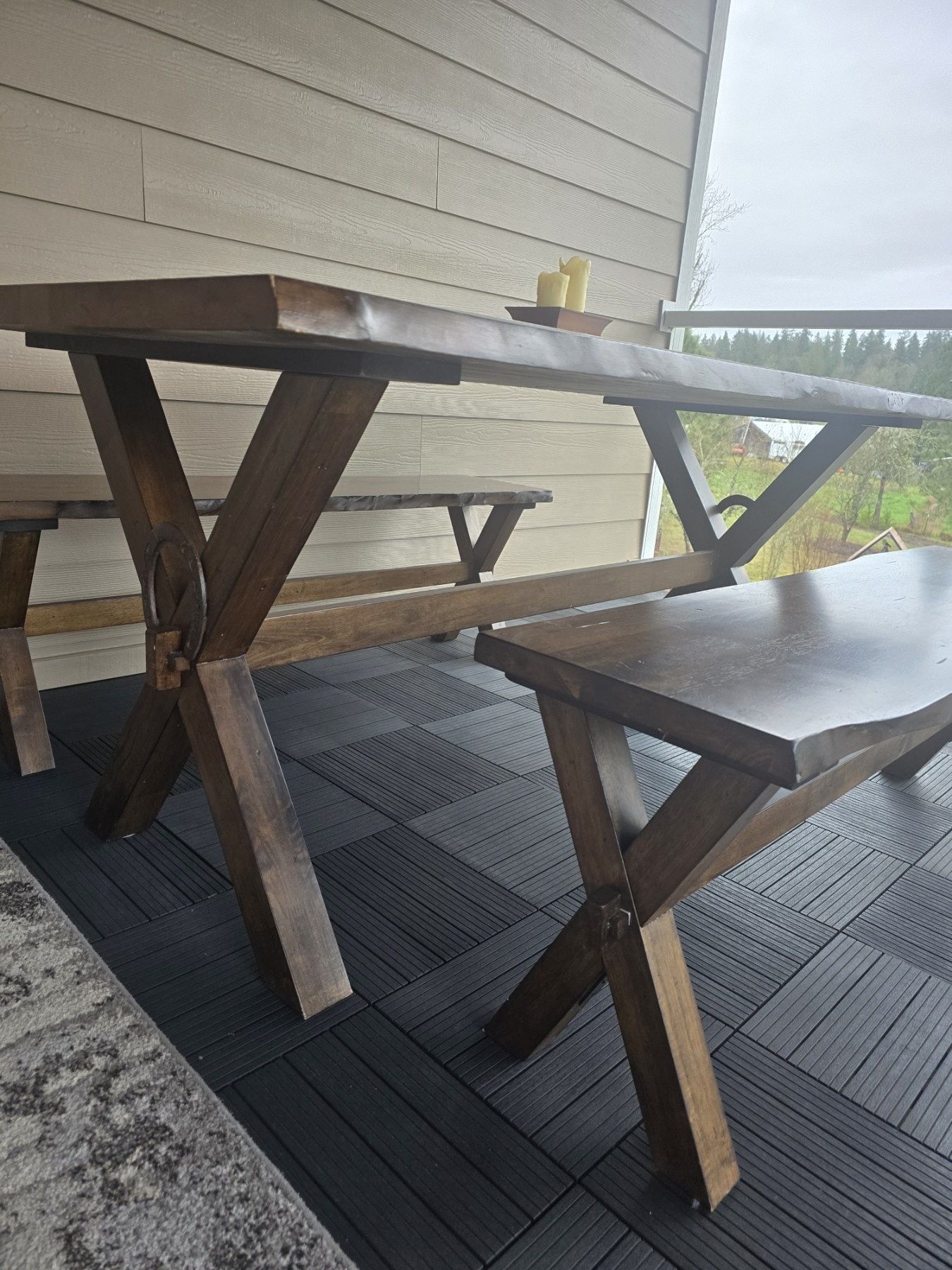 Wooden Table With Two Benches, 3 Ft X 6 Ft