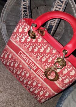 Dior Red and Cream Lady D-Joy Satchel with Logo Strap