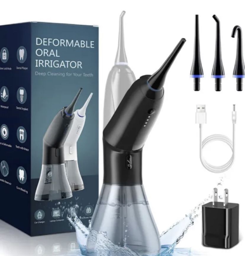 Water Flosser Cordless, Water Dental Flosser Oral Irrigator with 4 Modes, IPX7 Waterproof Rechargeable Water Flossers for Teeth Cleaning, Deformable P