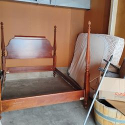 Queen Size Bed With Mattress And Solid Wood Frame 