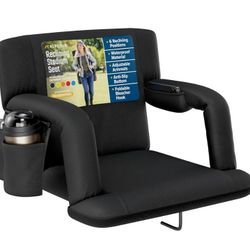 New Reclining Stadium Seat – Wide Bleacher Chair with Back Support and Cushion, Armrests, Side Pockets, and Bleachers Hook – Best Stadium Seats Chairs