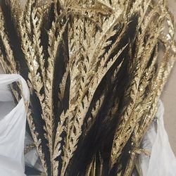 Tall Gold With Gold Glitter Leaf