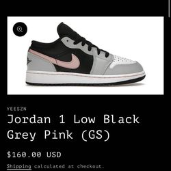 Nike Air Jordan 1 Low Grey Pink 6Y 6.5y Brand New