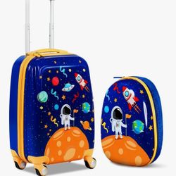 Kid Luggage Set, 12’’ Travel Backpack and 18’’ Carry on Suitcase with Wheels for Children Boys Girls, 2 Pcs Rolling Spinner Trolley Case Gift 