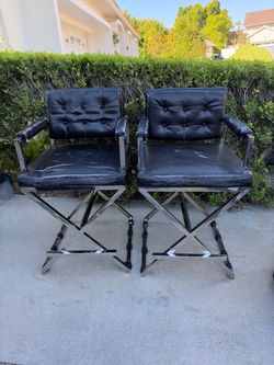 Set of 2 Black Tufted Bar Chairs with Chrome Frame