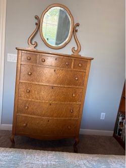 Birds Eye Maple 5 piece, embroidered chair and stool from the early 1900s