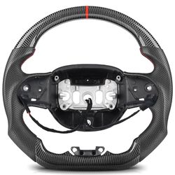 Carbon Fiber Steering Wheel for Jeep Grand Cherokee 2014-2024, Upgrade Steering Wheel with Heated D-shaped Flat-bottom Perforated Leather Grip Hand-St