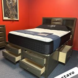 $39 Down Payment Storage Bedroom Set Queen or king bed dresser nightstand and mirror Emily 