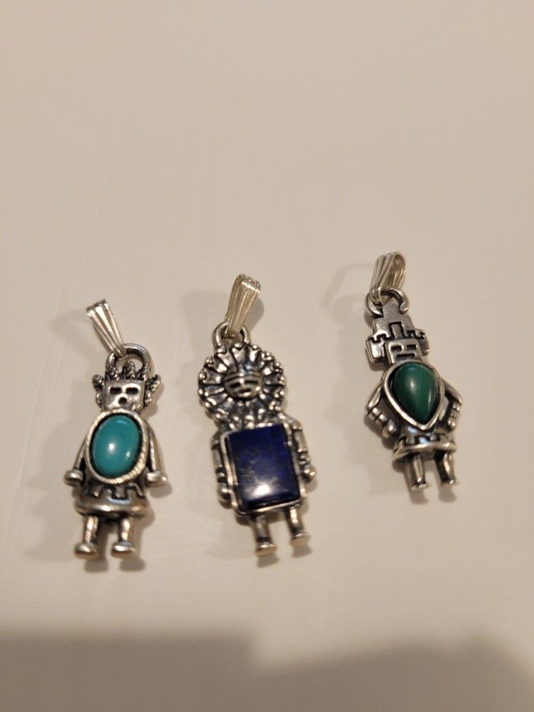 3 925 Sterling Turcoise Talavi Kachina Hemis Malachite & Tawa Lapis Lazuli Pendants