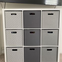 Custom Wood Shelving Unit With Storage Bins