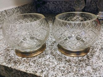 Cut Crystal Bowls with Brass Base Set of 2