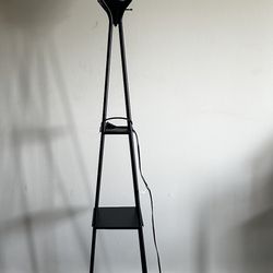 ✨  69-Inch Charcoal Finish Metal Etagere Floor Lamp with Built-in Display Shelves and White Plastic Shade (Standard) 