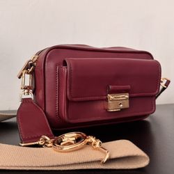 Michael Kors Leather Camera Crossbody Bag – Burgundy/Wine w Gold Hardware