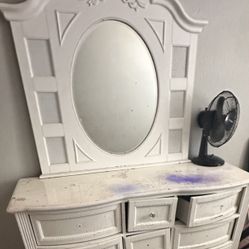 White Wood Dresser W/ Mirror $ 250 OBO