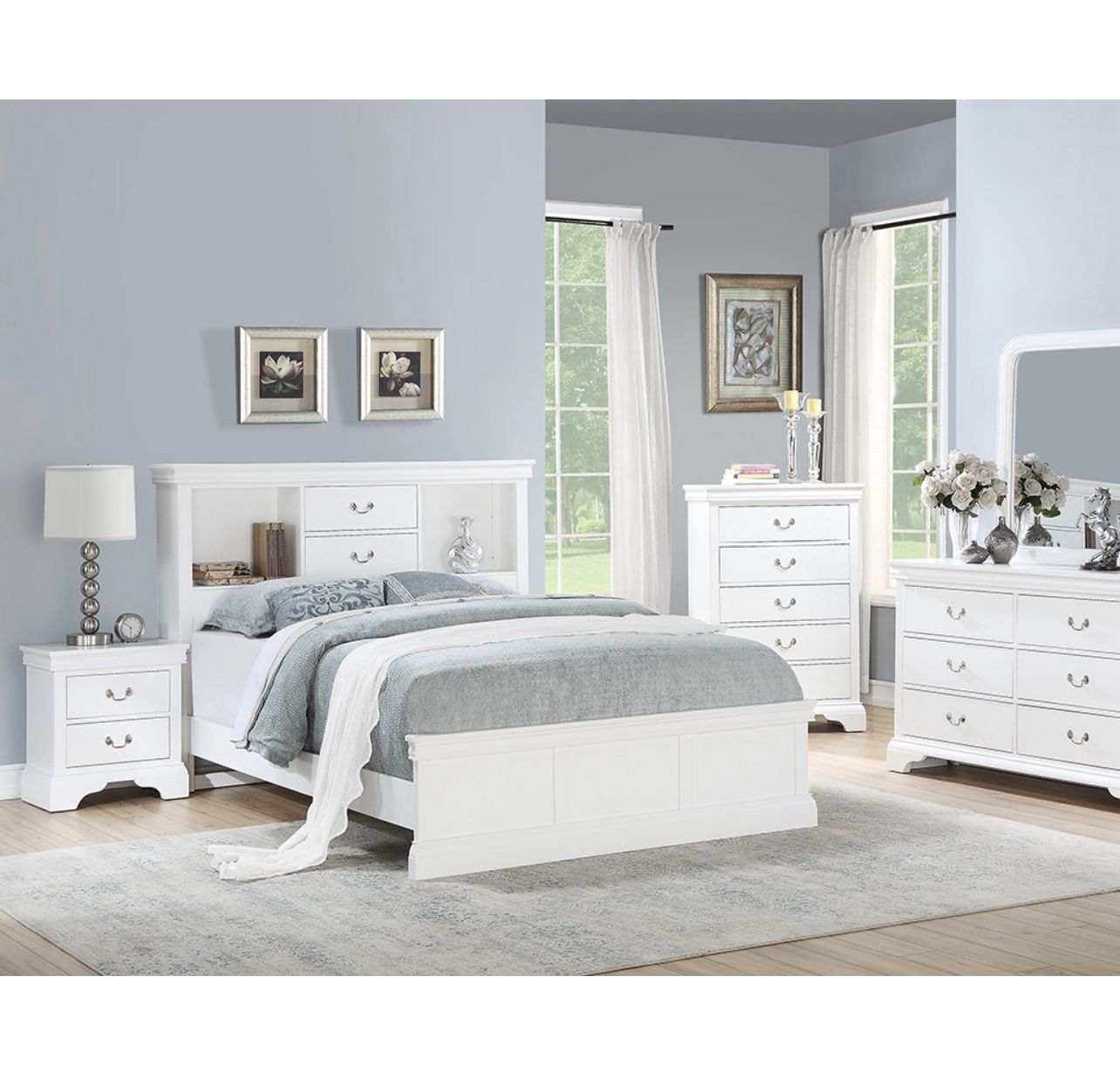 4- Pc Bedroom set Dresser,Mirror Nightstand (1) Queen size bed frame Not including Mattress and Box Sp