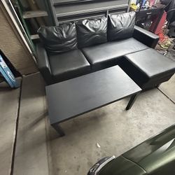 black leather couch ottoman 