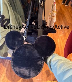 Disney Parks Disneyland Black Fuzzy Mickey Mouse Crossbody Bag