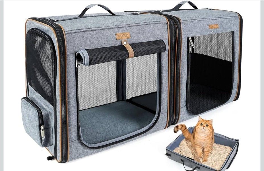 Lekereise 2-in-1 Cat Travel Carrier with Litter Box, (17.7" x2) x16.5"x13"