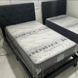 Twin Size Set Bed Frame With MATTRESS SET 6 PCS Free Boxspring 