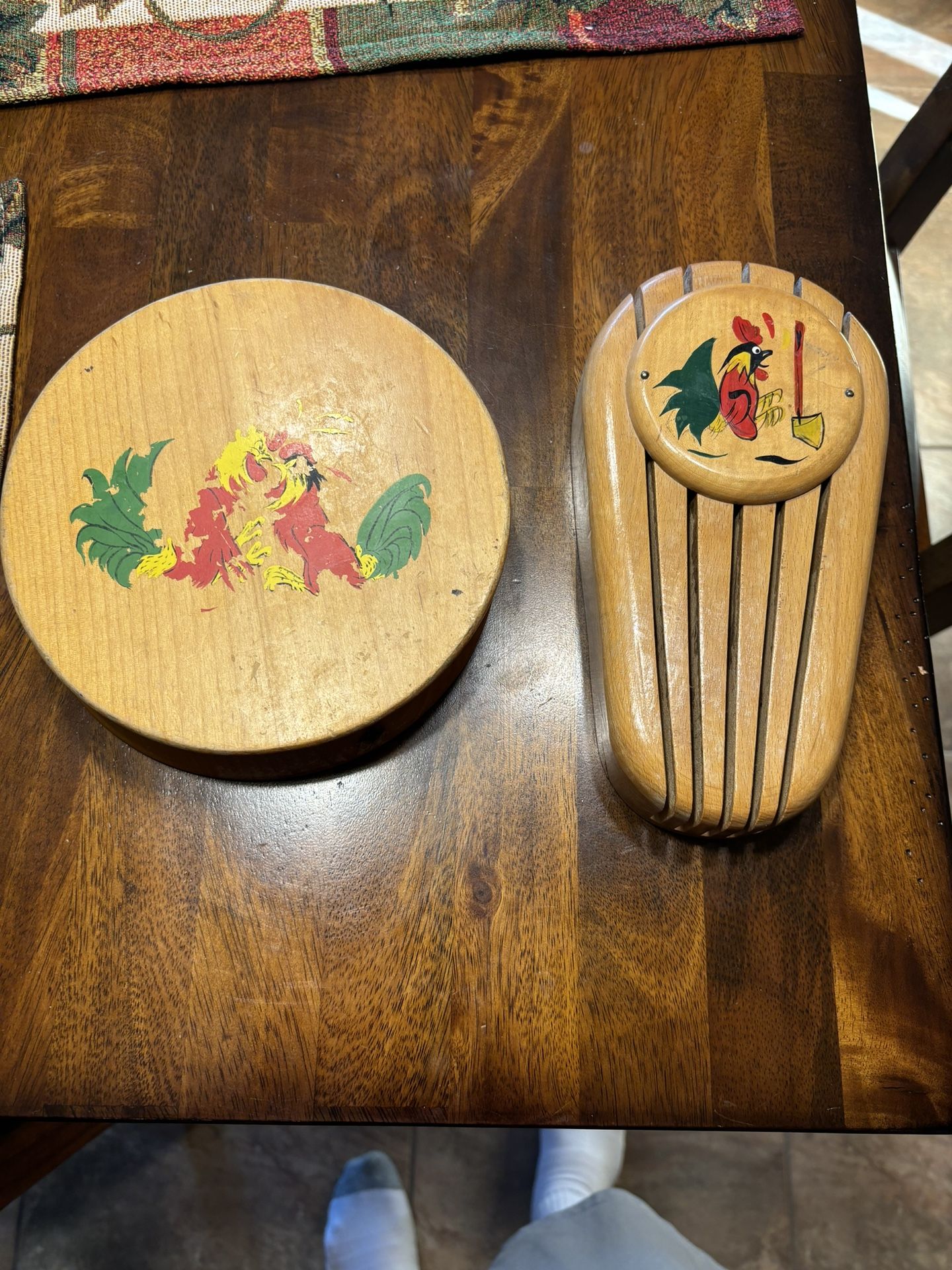 Vintage Rooster Hamburger Press And Knife Holder Block