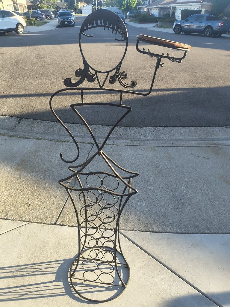 Vintage 5' Cast Iron Wine Bottle Rack Waitress Lady
