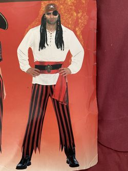 Brand New Pirate Adult Men’s Striped Pants W/ Cap & Eye Patch