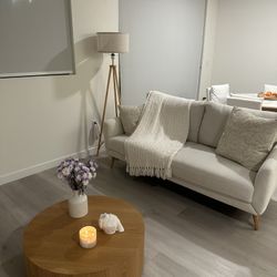 Sofa, table and lamp