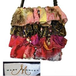 Vintage Mary Frances Four-Tier Ruffled Shoulder Handbag, Velvet Boho Purse