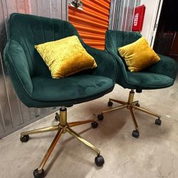 Velvet Swivel Office Chairs – Green with Gold Base - $65