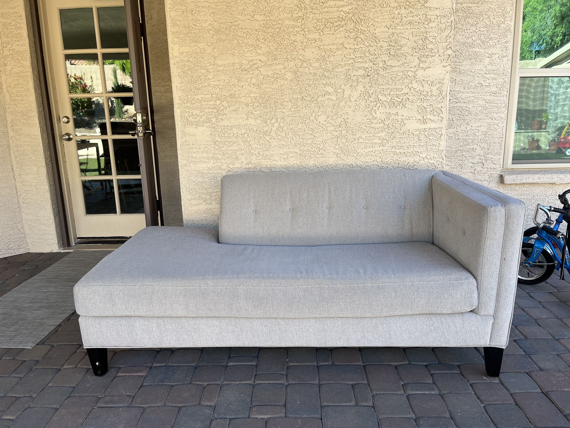 Modern Grey Chaise Sofa Herringbone Fabric