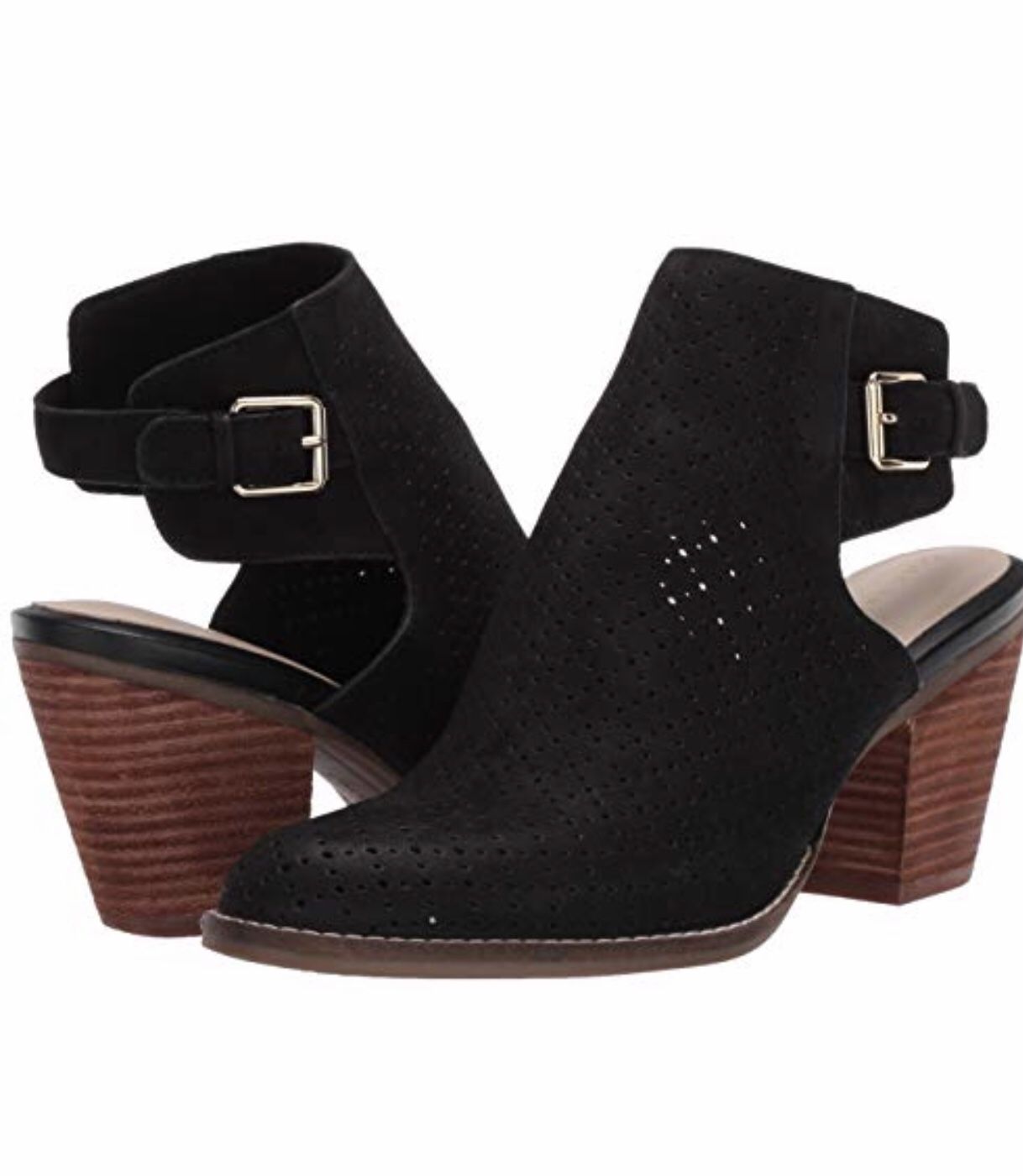 Cole Haan Women's Pippa Block Heel Bootie In Black Perforated Nubuck Size 7.5