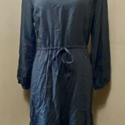 Old Navy Solid Black Dress Tunic Midi V-Neck Lace Accents Tie Waist Women's S