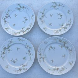 FOUR Antique Theodore HAVILAND LIMOGES 9 3/4" Dinner Plates PINK FLORAL SPRAYS