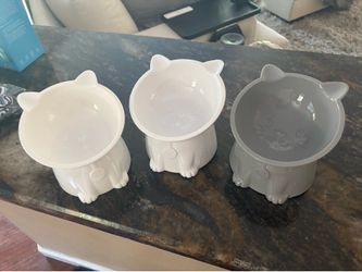 Elevated cat or dog bowls 3 like new resin