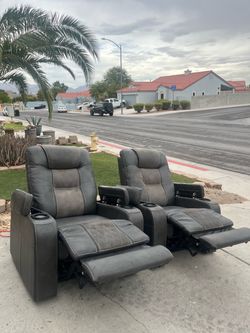 2 Signature Design by Ashley Composer Faux Leather Power Recliner with LED Lights & Adjutstable Headrest, Gray