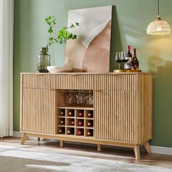 Fluted Wine Bar Cabinet for Liquor, 60" Modern Coffee Bar Cabinet with Wine & Glass Rack