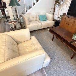 Cream Leather Sofa Set w/ Ottoman – $100 OBO