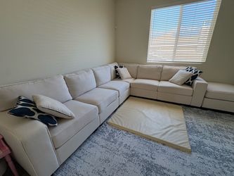 Large Cream Fabric Sectional Sofa