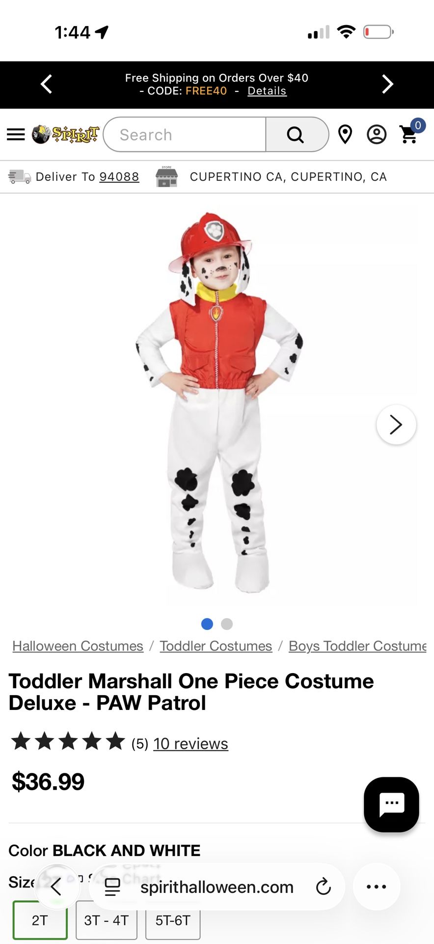 Toddler Marshall 1-Piece Costume